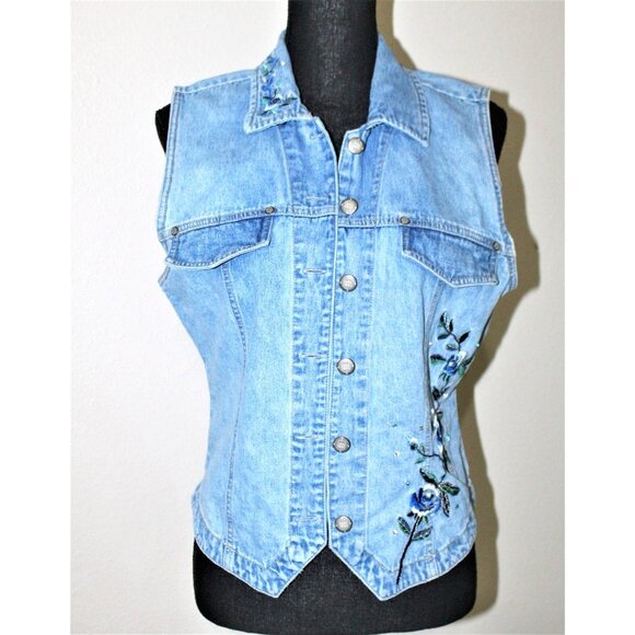 BILL BLASS JEANS embroidered vest M - Picture 2 of 8